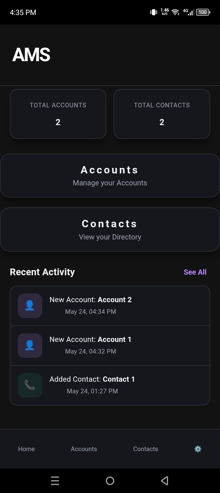 AMS Main Dashboard